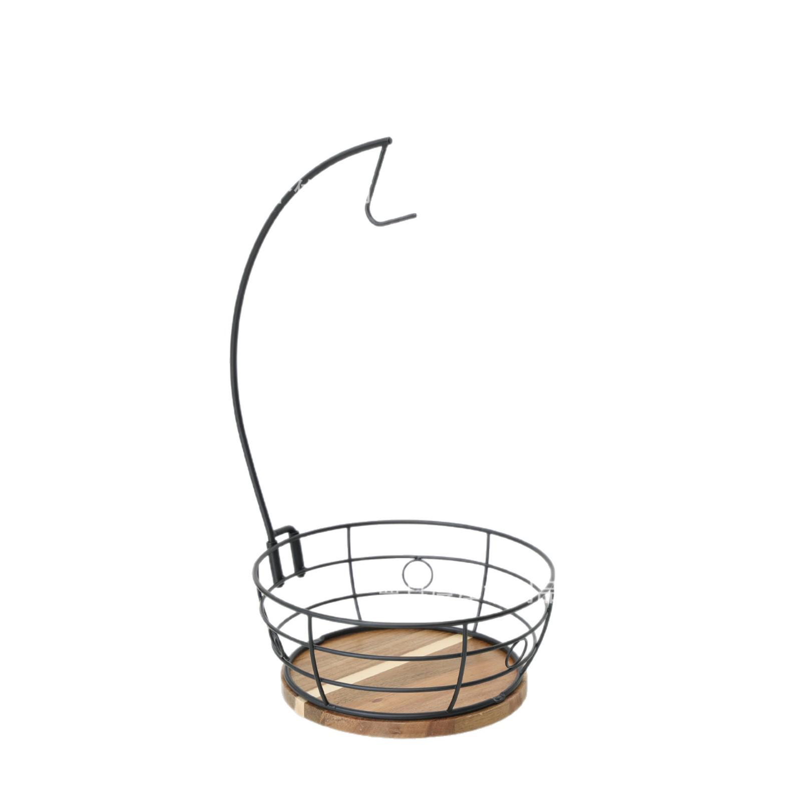 Available European Wrought Iron & Wood Banana Holder and Fruit Basket with Drainer