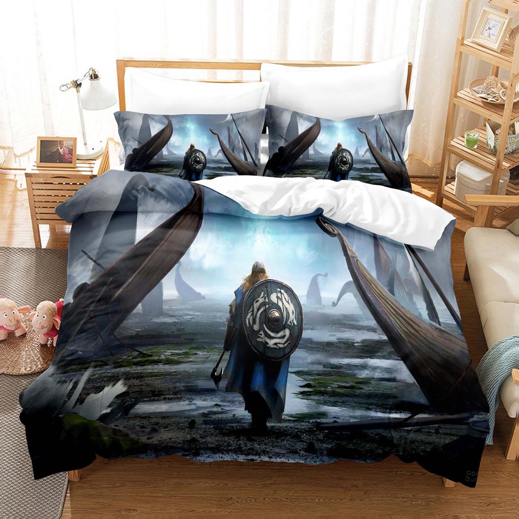 Vikings Bedding Set TV Drama Scene Prints Duvet Cover Pillowcase Quilt Cover For Girls Boys Teen Bedroom Decor Single Double