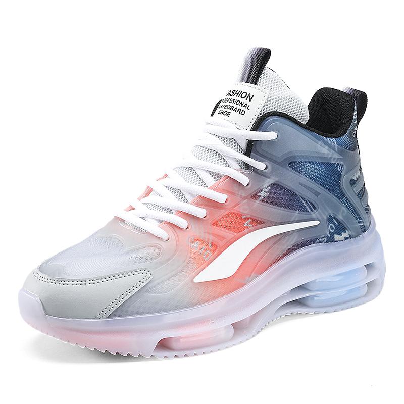 New High-top Casual Sports Shoes Fashion Fashion Shoes Male Students Street Lace-up Splicing Breathable Springback Running Shoes
