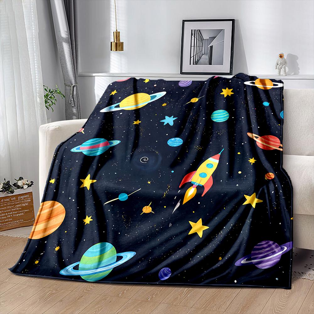 Cartoon Universe Planet Blankets for Couch Chair Sofa, Soft Warm Blankets for Women Men, Room Decor Blankets for All Seasons
