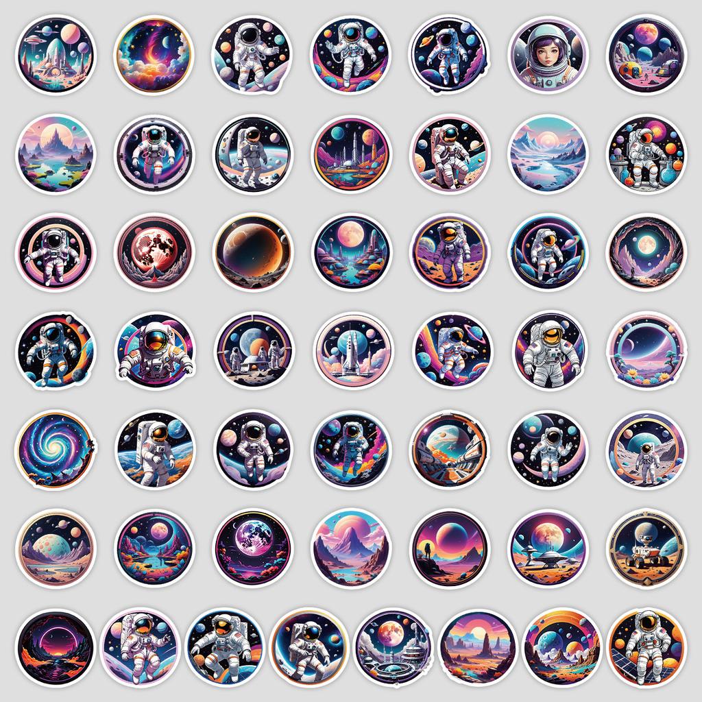 50 Cute Astronaut Series Graffiti Stickers for Stationery, Water Cups, and Computer Waterproof Decorative Stickers