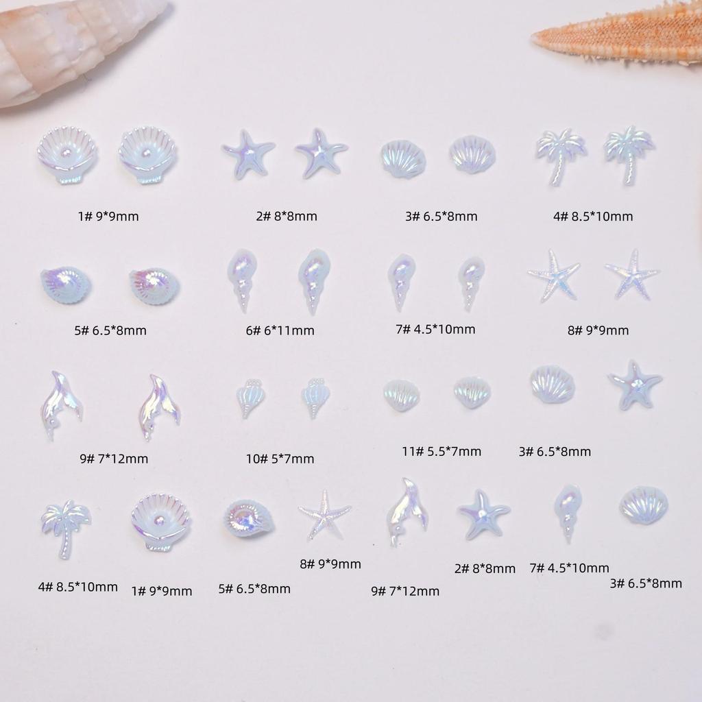 Ocean Style Seashell Nail Art Kit: 3D Shell, Starfish, Resin Ornaments with 12-Grid Box