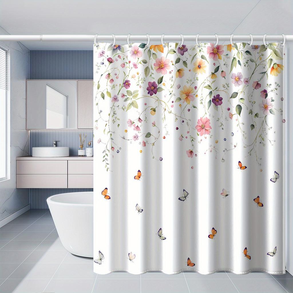 Enchanting Garden Bliss Shower Curtain for Serene Bathroom Decor, Featuring a Delicate Watercolor Design of Vibrant Flowers