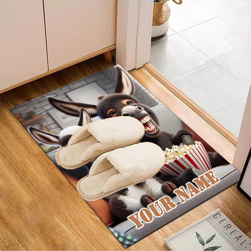 1PC Custom Name Donkey Goat Movie Night Theme Floor Mat Ideal for Living Room, Game Rooms, Office, Bedroom Floor Mat Playful Design