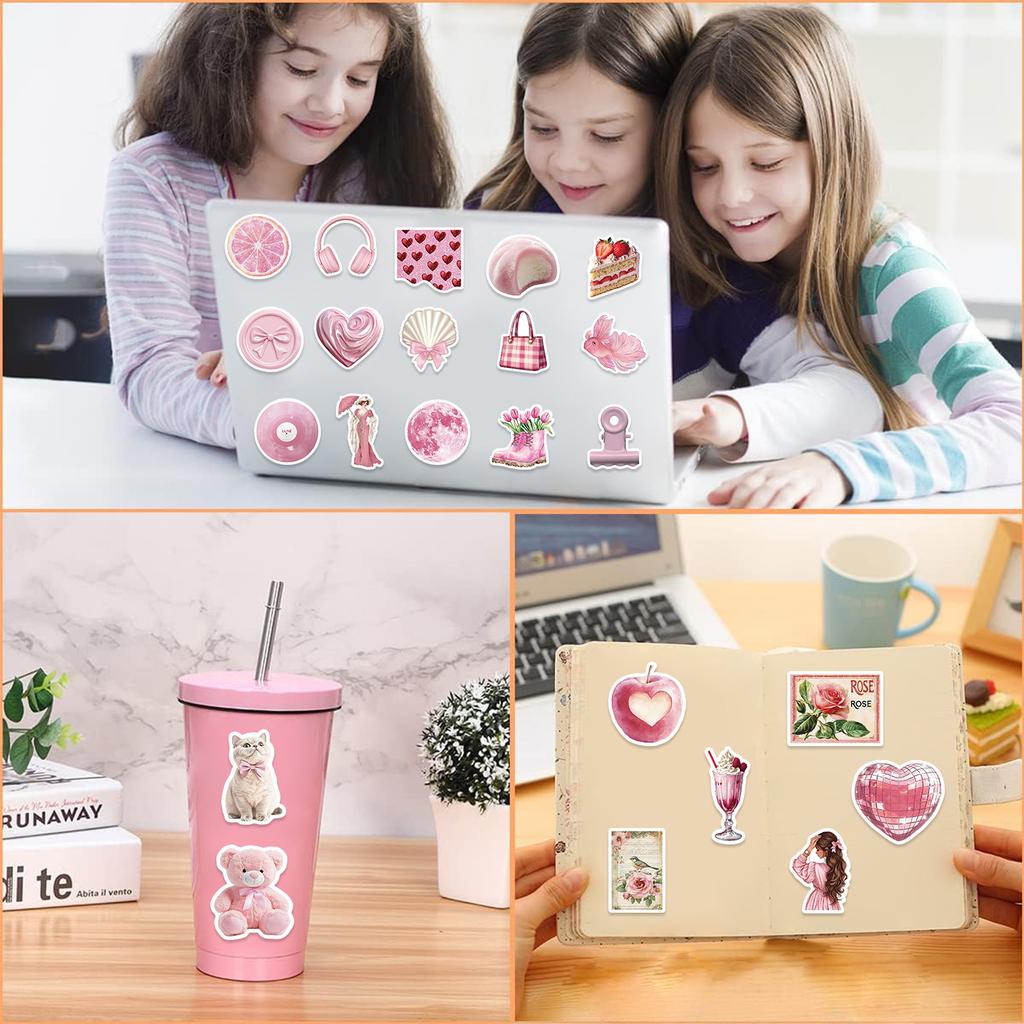 50 Cartoon Pink Aesthetic Graffiti Stickers Decorate Guitar Notebook Suitcase DIY Waterproof