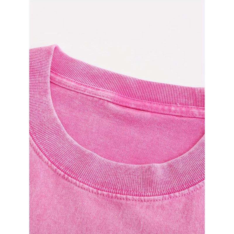 Washed -Letter Printed Pure, Shoulder Retro Street Basic Loose Hip-Hop Top, Distressed Washed T-Shirt, Short-Sleeved Round-Neck T-Shirt