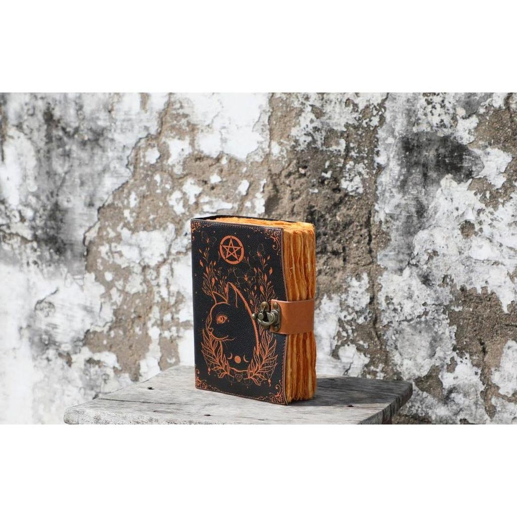 Leather Handcrafted Journal Diary Celtic Cat Printed Office and Personal Use Travel Planner Unruled Artist Sketchbook Writing Diary With C-Lock Brass