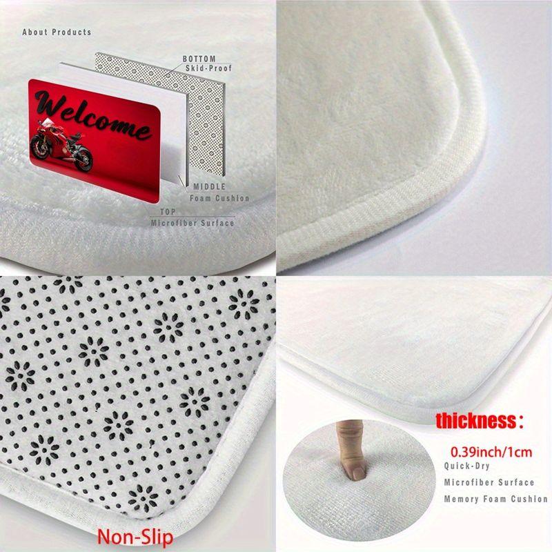 Cool Red Motorcycle Bathroom Mat, Super Water Absorbent Non-Slip Entryway Mat, Decorative Bedroom Rug for Home Decor