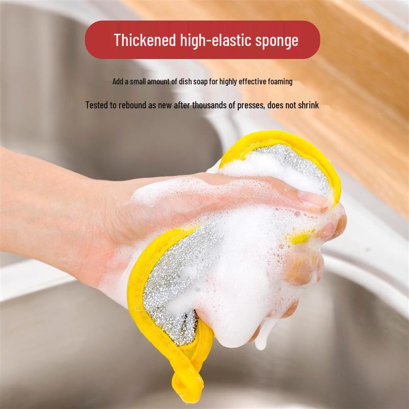 Double-Sided Scouring Pad: Thick Sponge Scrubber for Stain Removal & Dishwashing