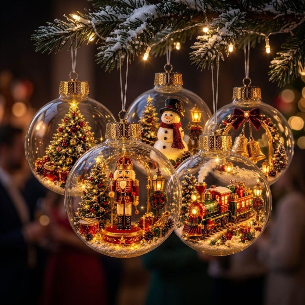 Transparent Lighted Christmas Ball Ornament Acrylic LED Lighted Clear Christmas Bauble Ornament Plastic Exquisite