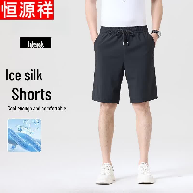 Hengyuanxiang Men s Ice Silk Elastic Casual Shorts L чёрный