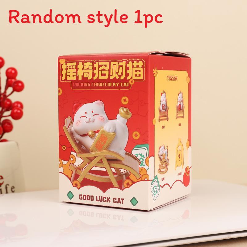 Resin Lucky Cat Figurine With Sitting Chair For Home Office Desk Decor