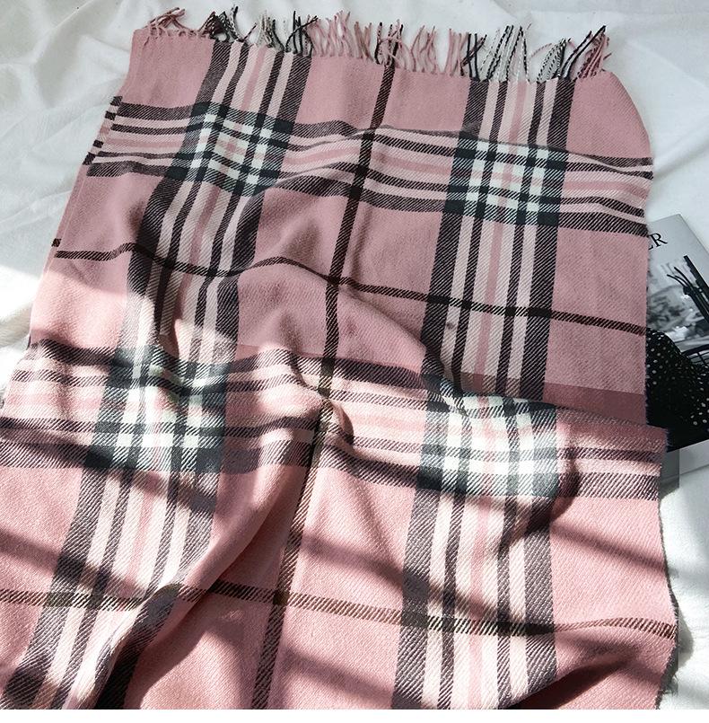 Women's Autumn/Winter Korean-Style Versatile Mid-Length Plaid Shawl & Scarf with Tassels – Imitation Cashmere Warm Neck Warmer