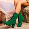 Fashion Women Ankle Boots Luxury Chunky Heeled Long Boots Retro Solid Color Lace Up Knee High Boots Casual Comfortable Trend Shoes Women