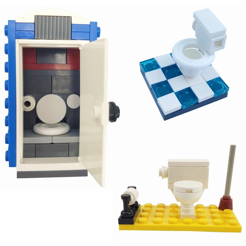 Locking City MOC Furniture Bathroom Public Toilet Building Blocks Toys for Children Assemble City Block DIY Parts Learning Gifts