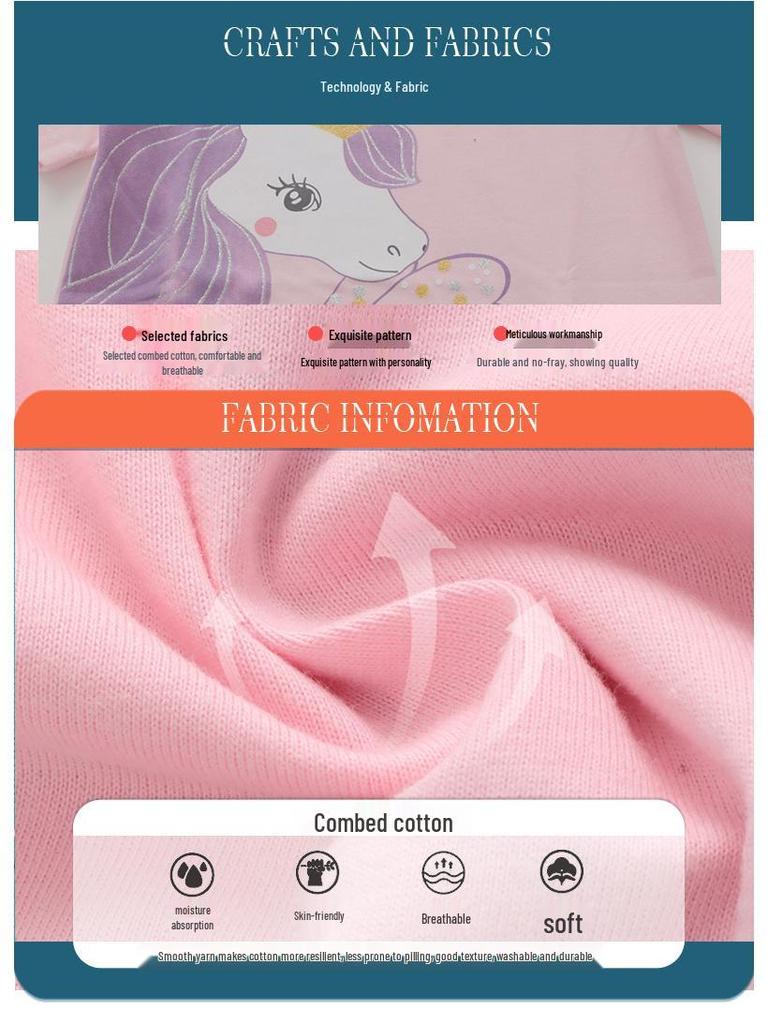 Unicorn Pattern Knit T-Shirts for Girls - European & American Style, Short-Sleeved, Perfect for Summer