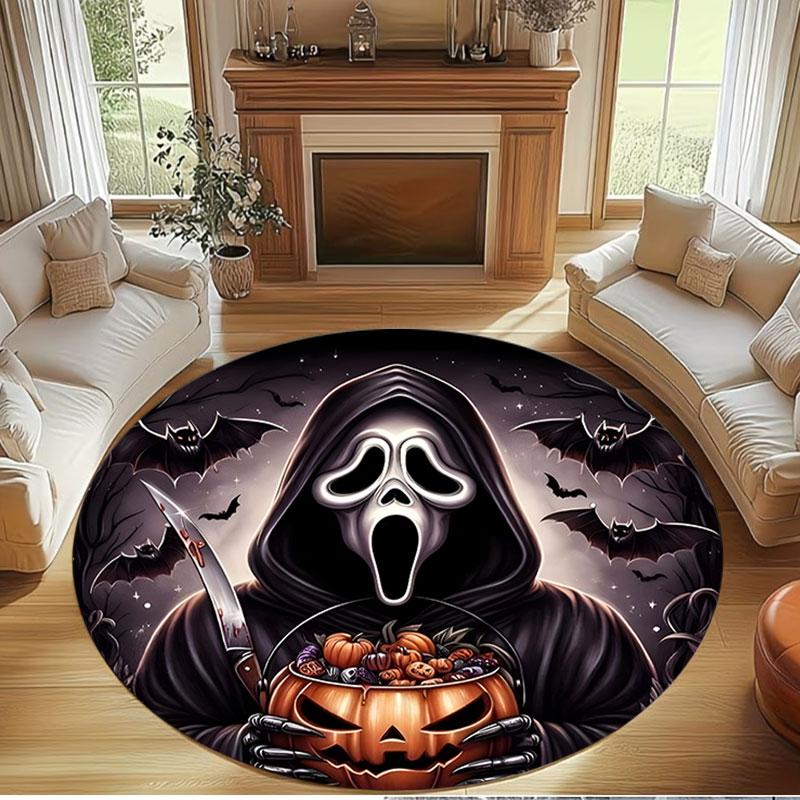 Ghostface Print Round Rug, Washable Floor Carpet, For Entryway Dorm Laundry Room Office Study, Home Decor Birthday Christmas Gift