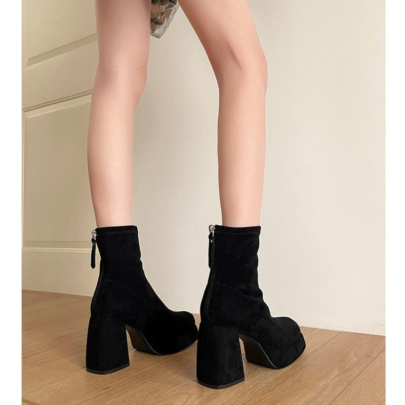 Autumn Winter Women Elastic Slimming Ankle Boots Female Platform Thick Heel Short Booties