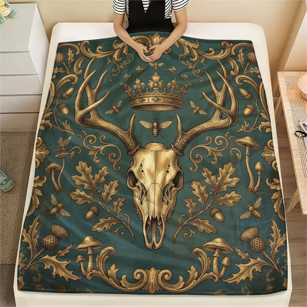 Retro Dark Gothic Animal Print Flannel Blanket High quality Comfortable for All Seasons Home Decor Warmth and Comfort Perfect for Christmas Gifts