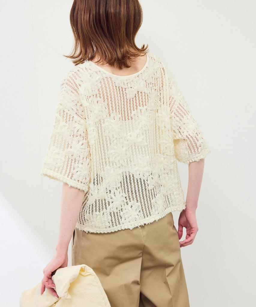 ROPE PICNIC Top with Mesh Cord Embroidery Women's Off-the-Shoulder (15)