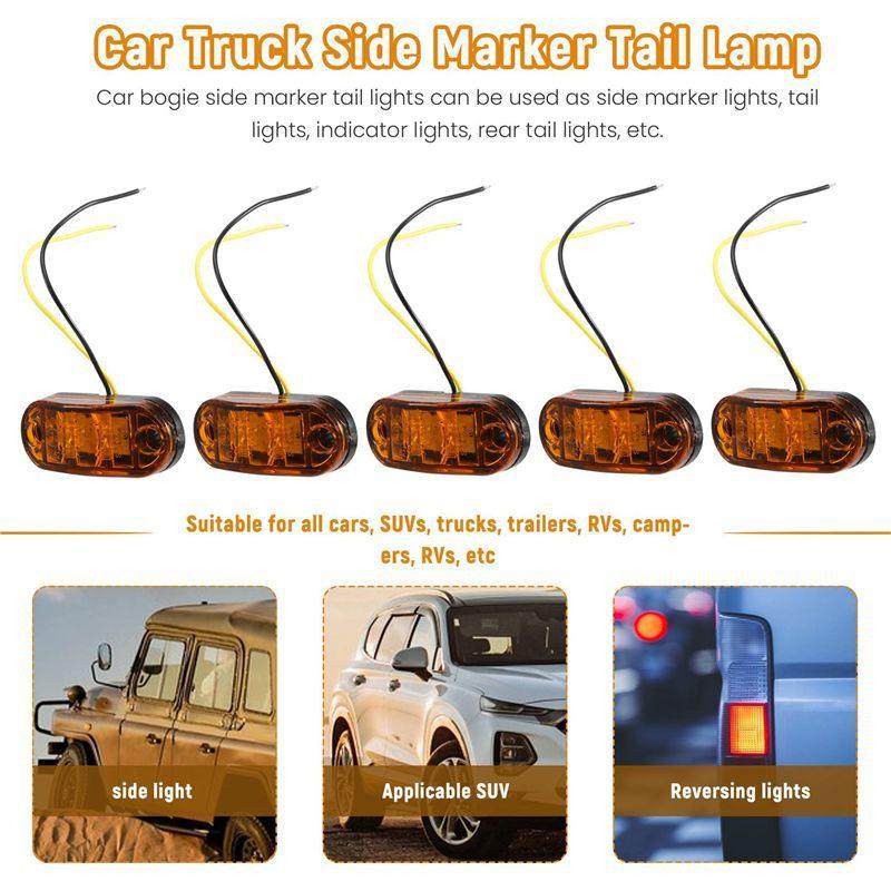 Powerful 10Pcs Amber 2 Led Light Oval Clearance Trailer Car Truck Side Marker Tail Lamp