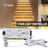 Motion Sensor LED Stair Light Controller Kit DC 12V 24V 32 Channels Step PIR Automatic Controler for Stairway Staircase Lighting