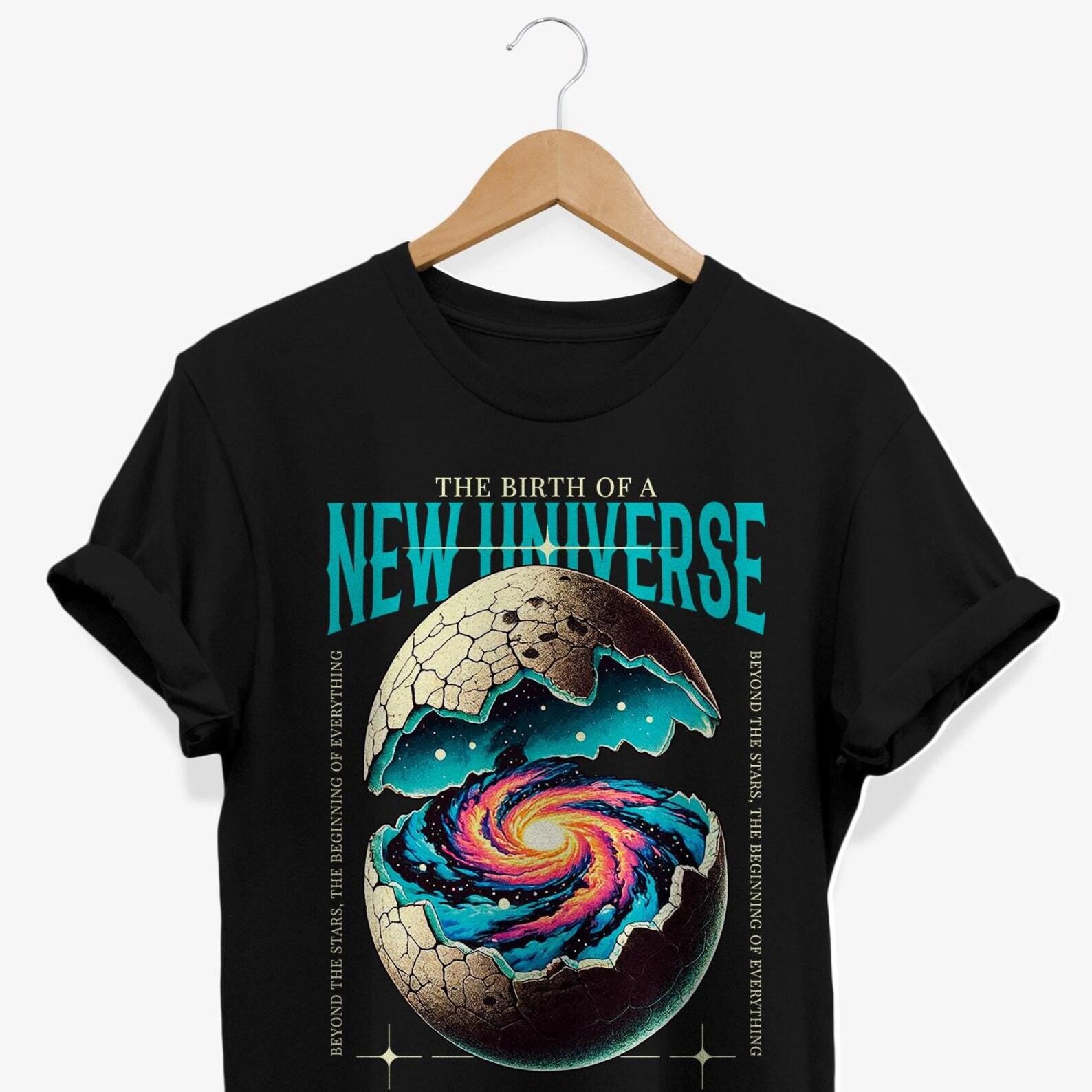 Cosmic Egg Galaxy T-shirt: Sci-Fi Celestial Streetwear M