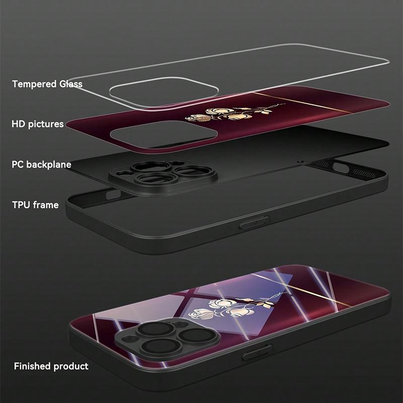 Goldene Rose Muster Gehärtetes Glas Handyhülle Für iPhone 17 16 15 14 13 12 11 Pro Max 17Air 16E 7 8 Plus XR XS X Stoßfeste Hülle