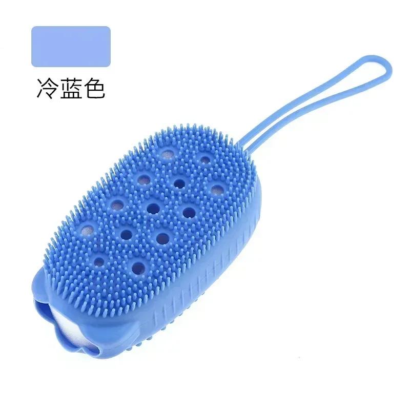 Double Side Silicone Bubble Bath Body Brush with Soap Storage Sponge Massage Scalp Scrubber Skin Clean Shower Exfoliating Mitt