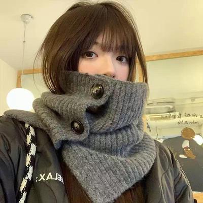 Korean Style Women's Knitted Winter Scarf & Neck Protector with Button