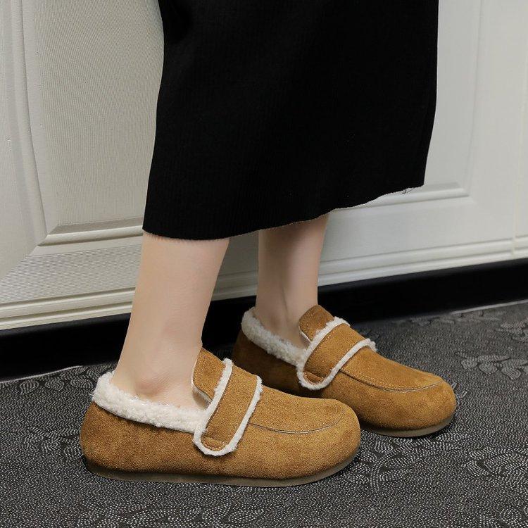 Doudou Mao Mao shoes wear autumn and winter single shoes flat-soled Birkenstocks retro one-pedal velvet cotton shoes 40 2330₽