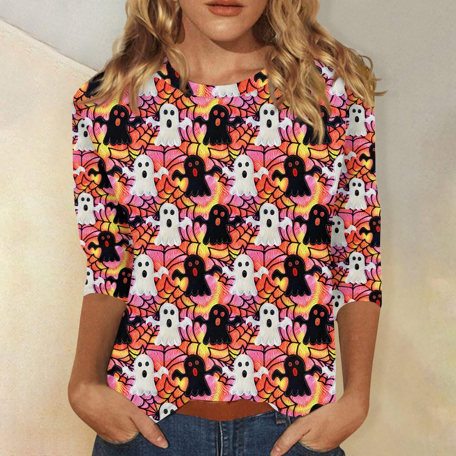 

Женская модная повседневная свободная футболка с круглым вырезом и рукавами 3/4 с принтом, женский топ S