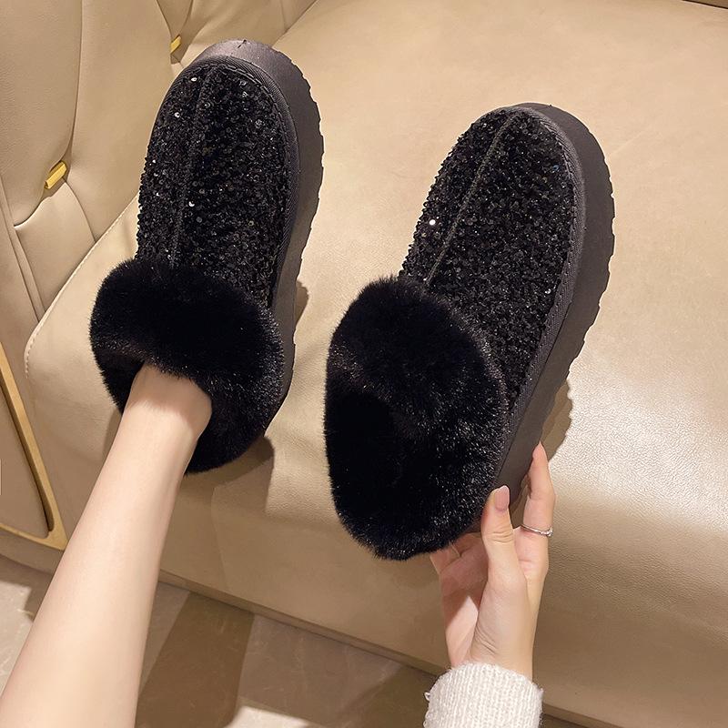 Large size new thick-soled plush women's snow boots thickened sequins large size European and American style women's short boots
