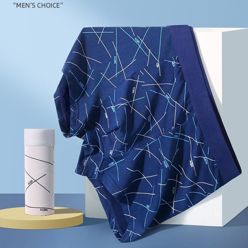 4PCS Plus Size Men's Underwear Trendy Personality Boxer Skin-friendly Breathable Mid-waist Printed Boxer Briefs