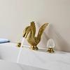 Tuqiu Gold Swan Bathroom Faucet Widespread Sink Tap Brass Basin Faucet Sink Faucet Antique Crystal Handle Hot & Cold Water Tap