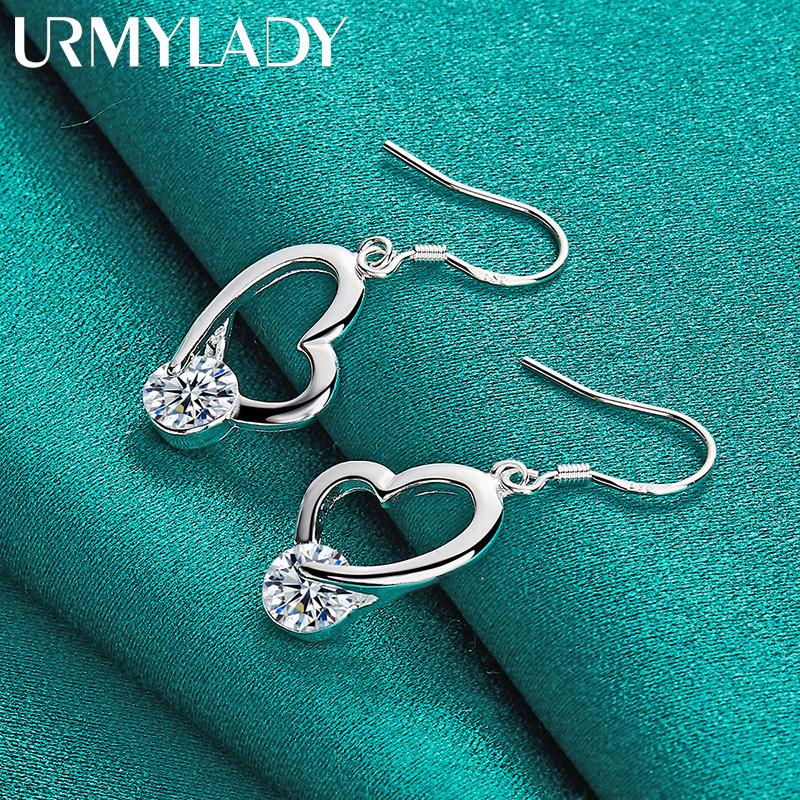 925 Sterling Silver Heart AAA Zircon Earrings For Women Charm Jewelry