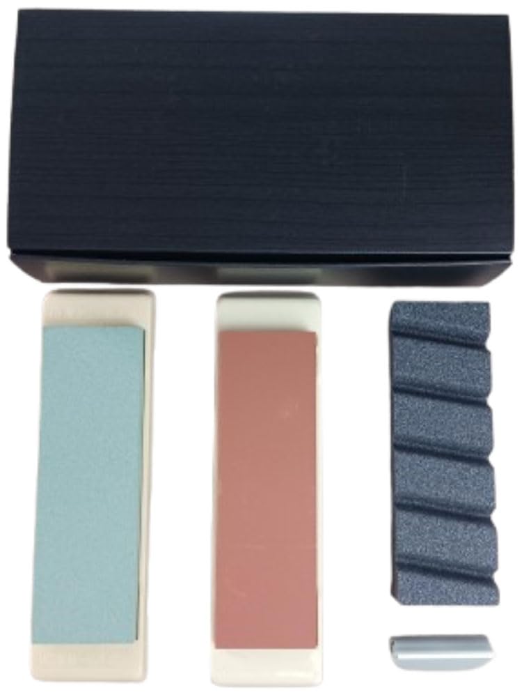 Naniwa Kensetsu Kogyo 4-Piece Whetstone Set with Stand, Medium Finish #1000, Rough Whetstone #220, Surface Refinishing Whetstone, Clip