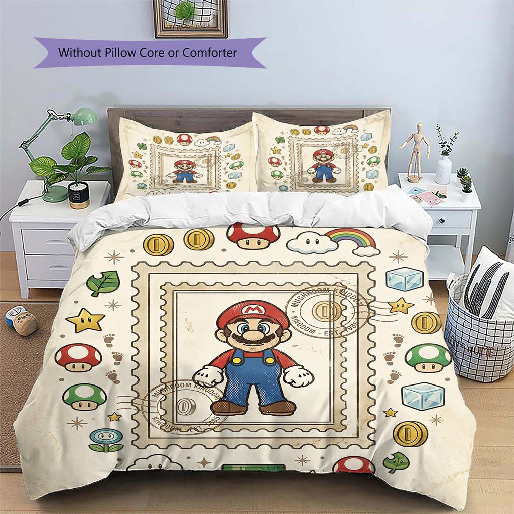 Mario Themed Duvet Cover & Pillowcases, Mario Fan Game Bedding, Great Gift.chl