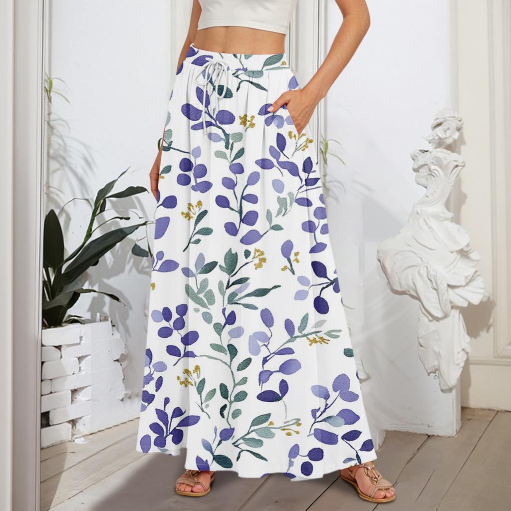 Women's Flowy Flared Ruffle Hem A Line Maxi Skirts Elastic Waist Elegant Tiered Layer Boho Long Skirts