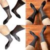 Mens Thin Dress Socks Silk Sheer Business Socks Contrast Color Ribbed Striped Pattern Middle Calf Socks for Formal Event