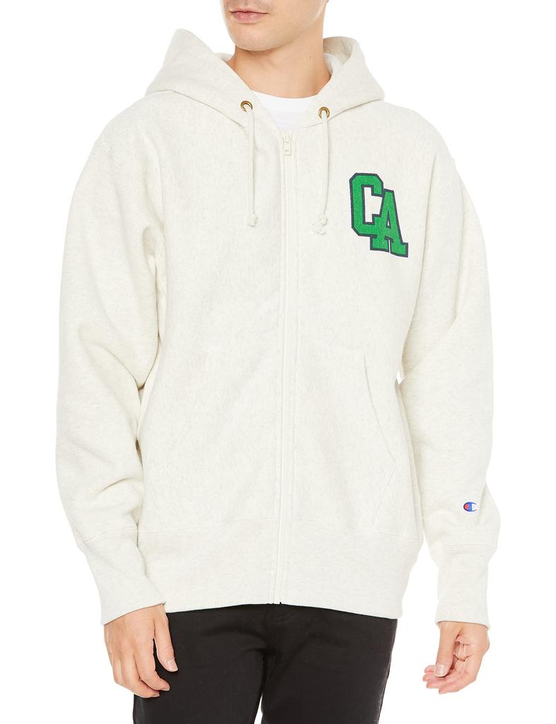 Champion Hooded Size Long Reverse Graphic Back Blue Single Tag Men's Full-Zip Sweatshirt, Oatmeal, M, C3-W115, Sleeve, Fleece-Lined, 11.5oz, Weave®