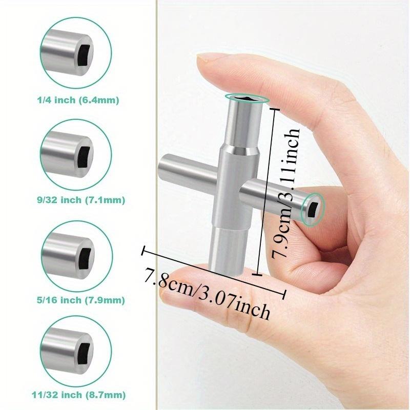 Stříbrný klíč 4 v 1 Křížový kohout Klíč Čtvercový klíč Ruční klíč do koupelny