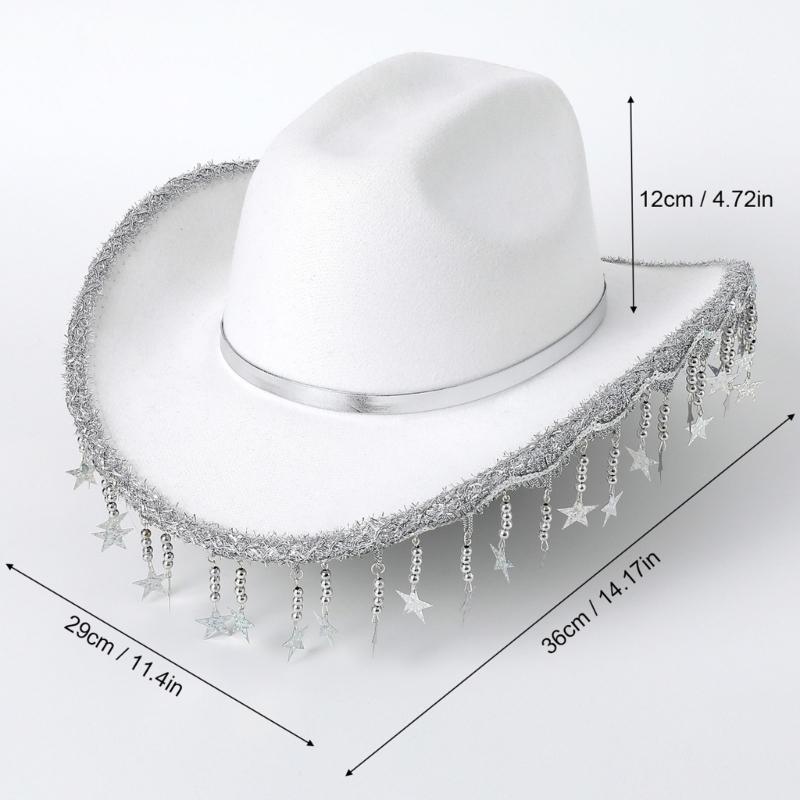 Shimmering Sequins Star Fringe Cowboy Hats Woman Female Lightweight Cowboy Hats Western Party Hat Male Windproof Hat