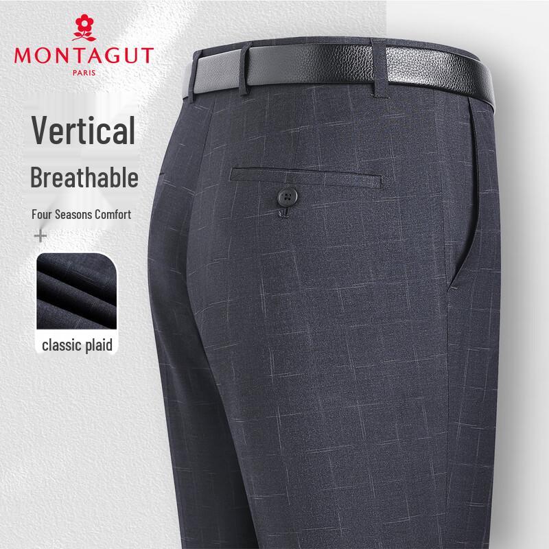 

MONTAGUT Men s Classic Dark Check Straight Fit Trousers 2XL