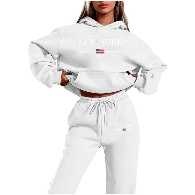 Womens Fleece Lined Tracksuit Hoodie Sweatpants Set Winter Casual Sportswear