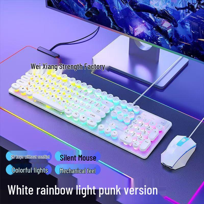 2026 Retro Punk Mechanical Feel Gaming Keyboard & Wired Headset for Desktop/Laptop