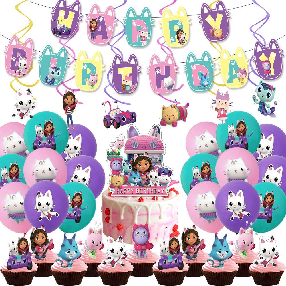 Gabbys Dollhouse Kids Birthday Party Supplies Decor Balloons Flag Topper Cake