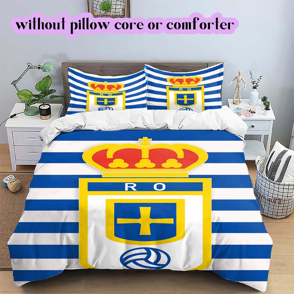 Biancheria da letto con motivo Real Oviedo, Set piumone Copripiumino Federa Regalo di Compleanno per la Casa (1*copripiumino+2*federe,senza imbottitura)