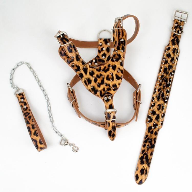 

Шкіряна шлея для собак із шипами, нашийник із заклепками та повідок для середніх собак M 49-57CM