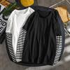 Harajuku Czarno-Białe Paski Y2K Długi Rękaw Jednolity Kolor T-shirty Męskie Damskie Jesień Fałszywy Dwuczęściowy Długi Rękaw Luźny T-shirt